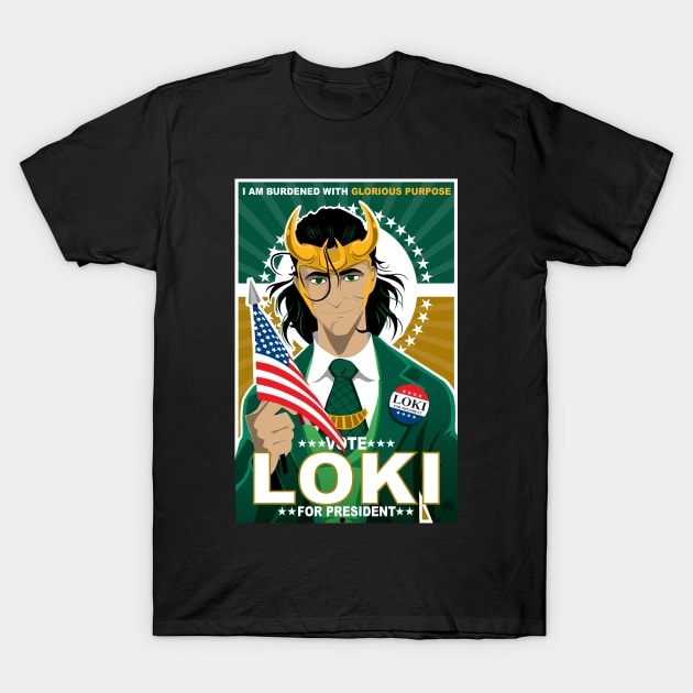 Loki for President T-Shirt by CuddleswithCatsArt